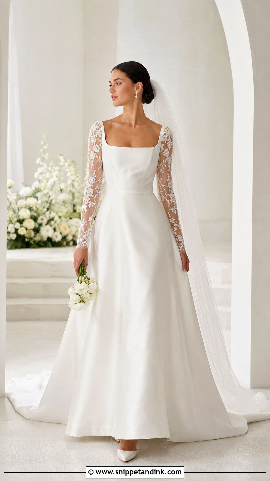 Satin Wedding Dress With Lace Sleeves - Snippet and Ink - 20 Lace Bride Dress Ideas