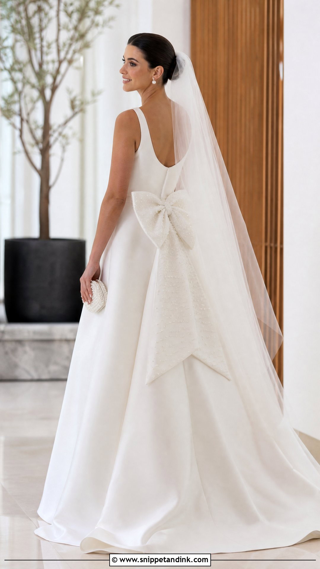 Satin Wedding Dress With Pearl Bow - Snippet and Ink - 20 Satin and Pearl Wedding Dress Ideas