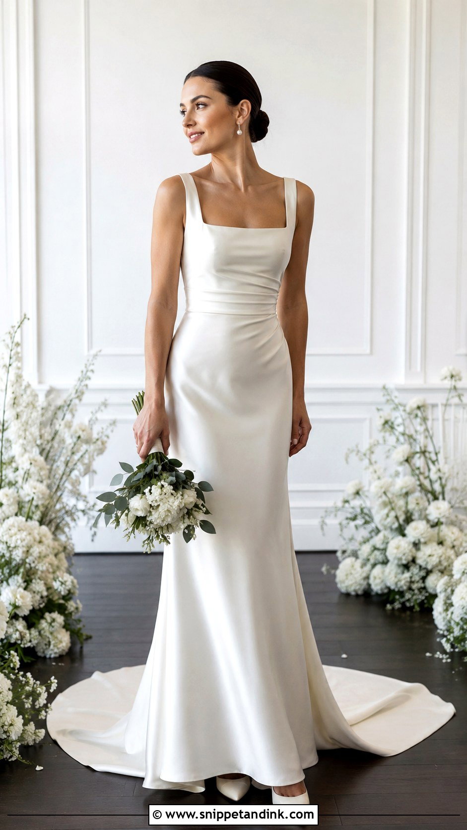 Satin Wedding Dress With Pearl Earrings - Snippet and Ink - 25 Wedding Dress Style Ideas