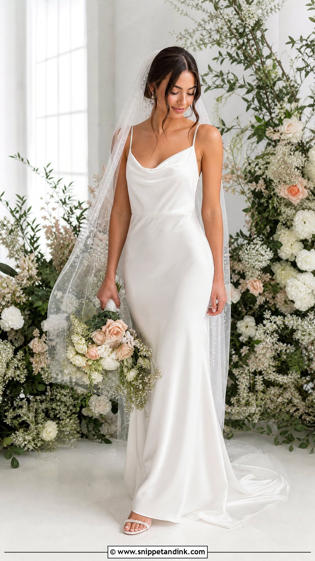 Satin Wedding Dress With Pearl Veil - Snippet and Ink - 25 Bridal Satin Dress Style Ideas