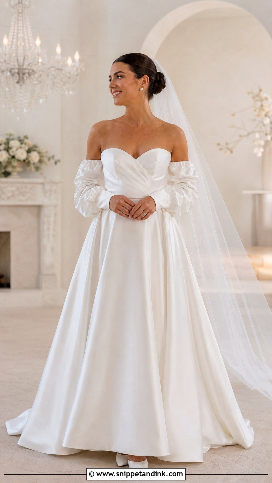 Satin Wedding Dress With Removable Sleeves - Snippet and Ink - 20 Classy Elegant Satin Wedding Dress Ideas