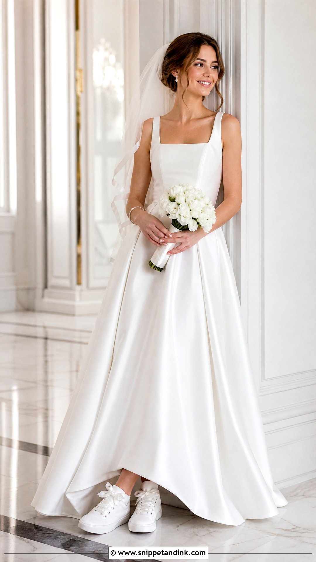 Satin Wedding Dress With Ribbon Lace Sneakers - Snippet and Ink - 20 Wedding Dress Sneakers Ideas