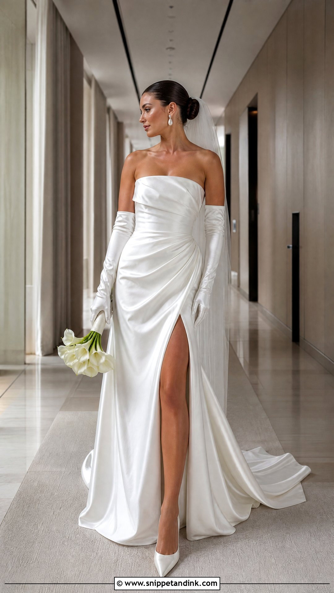 Satin Wedding Dress With Slit And Opera Gloves - Snippet and Ink - 20 Satin Wedding Dress with Gloves Ideas