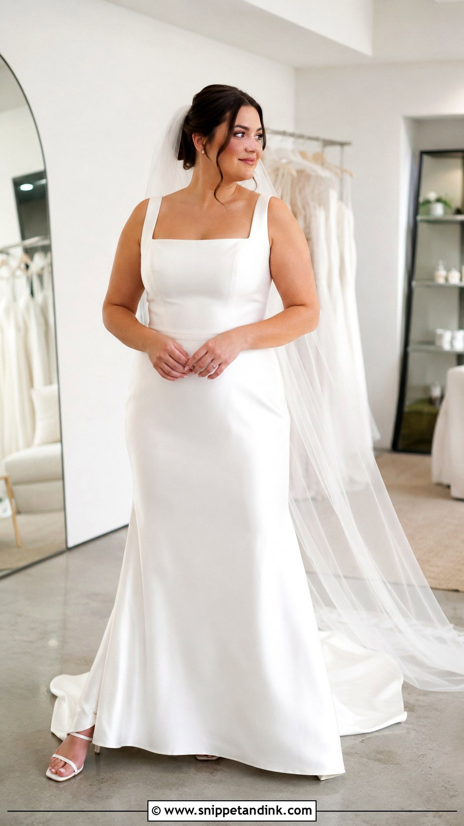 Satin Wedding Dress With Square Neckline - Snippet and Ink - 30 Midsize Wedding Dress Ideas