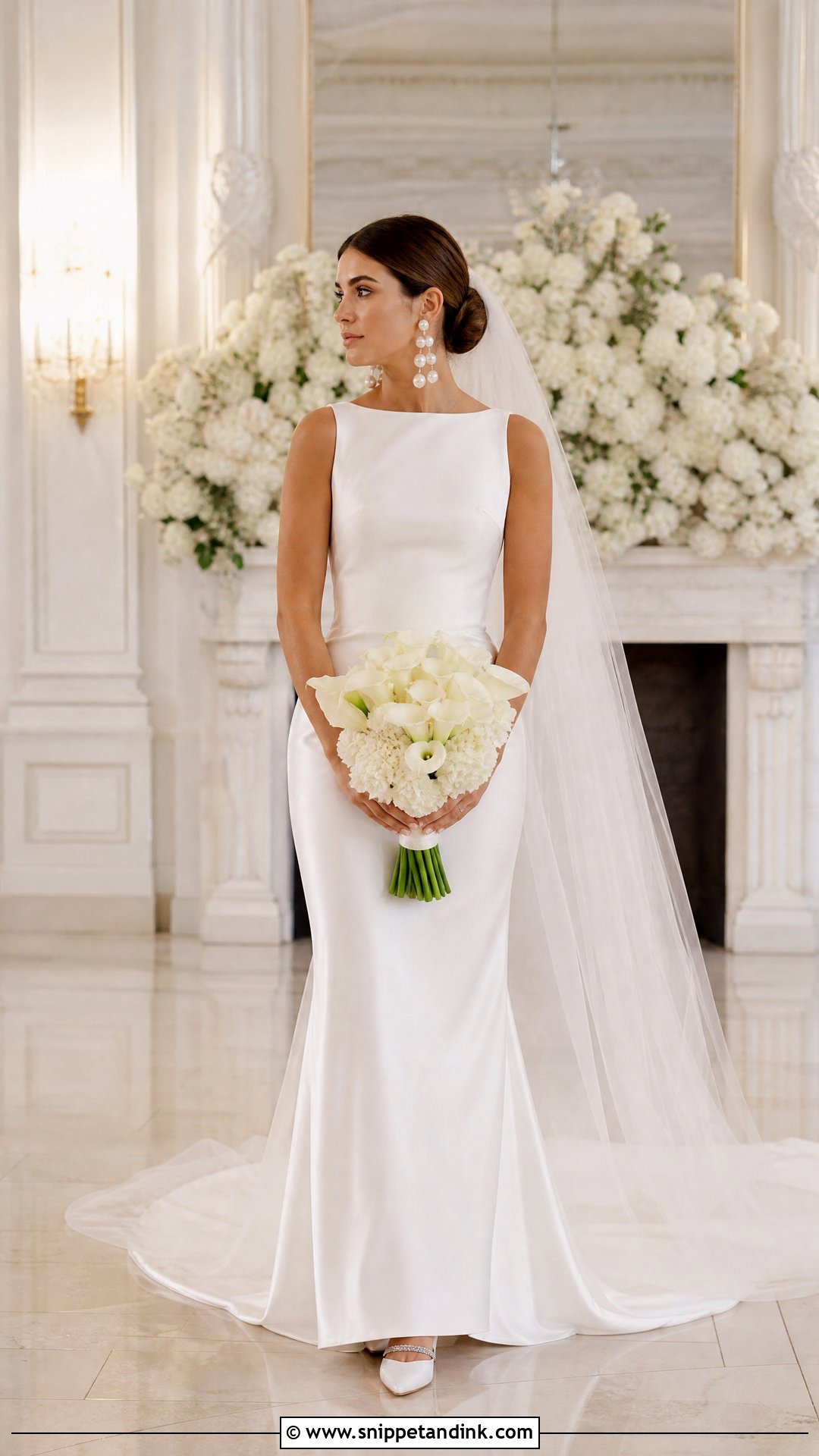 Satin Wedding Dress With Statement Earrings - Snippet and Ink - 25 Different Wedding Dress Styles