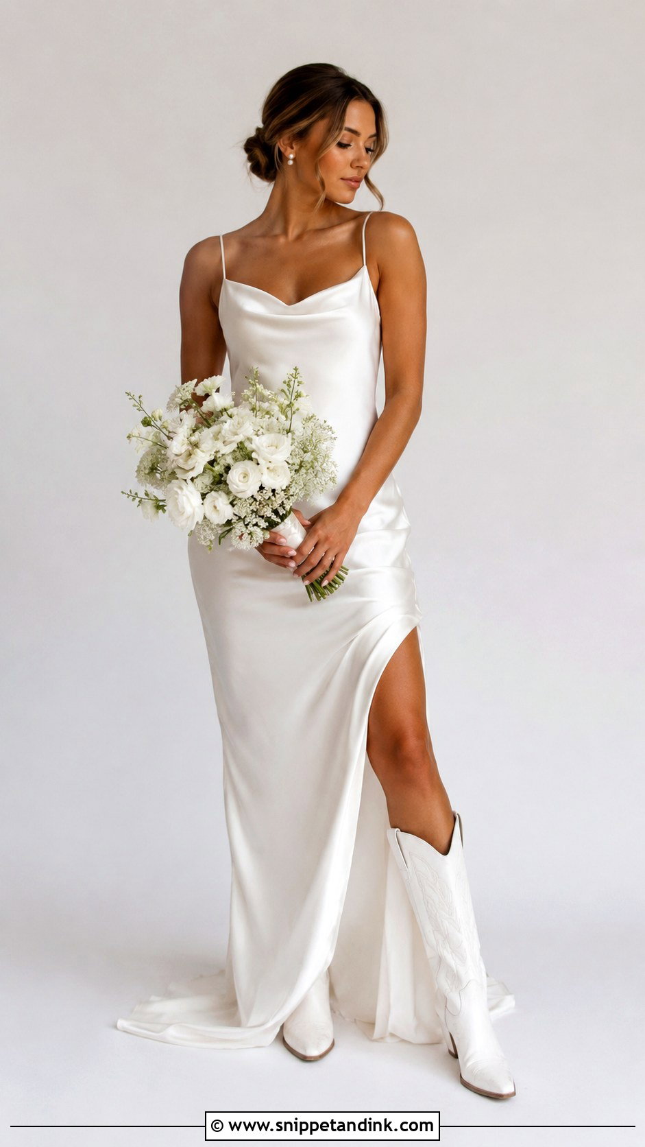 Satin Wedding Dress With White Cowboy Boots - Snippet and Ink - 25 Wedding Dress with Cowboy Boots Ideas