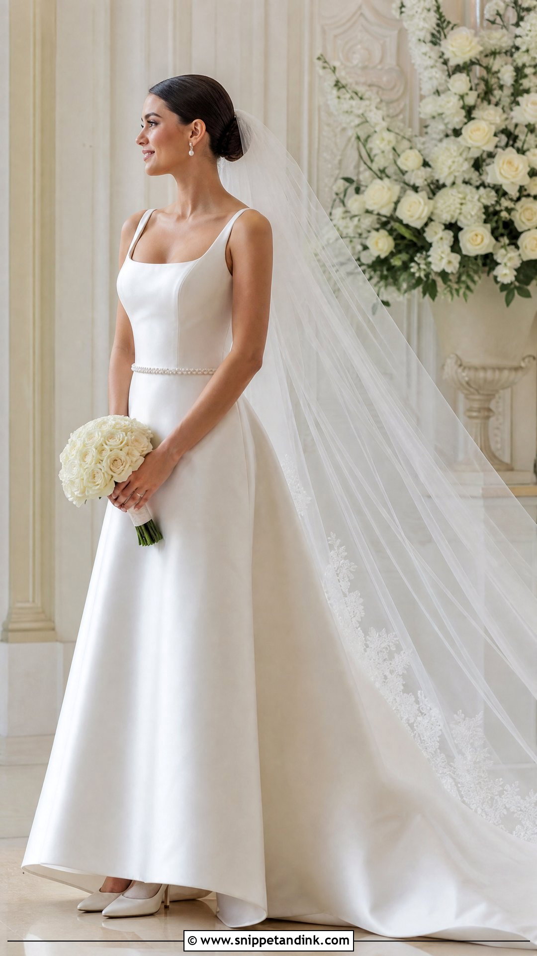 Satin Wedding Dress with Pearl Belt - Snippet and Ink - 20 Wedding Dress with Belt Ideas