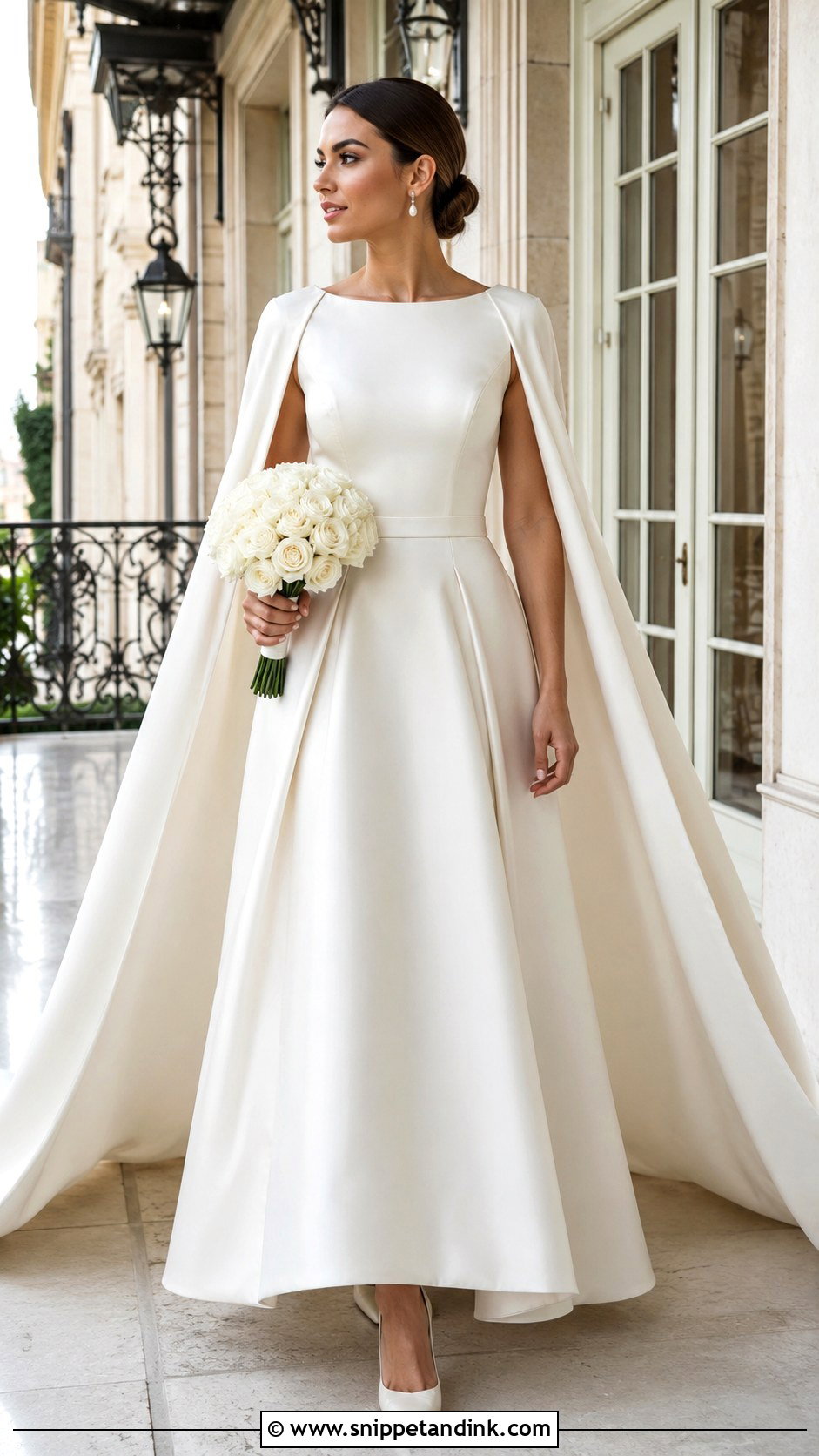 Satin Wedding Gown With Detachable Cape - Snippet and Ink - 20 Wedding Gown with Cape Ideas