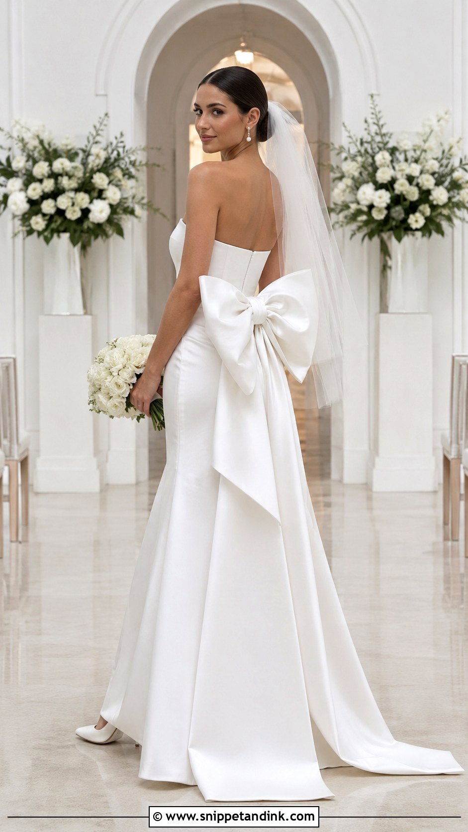 Satin Wedding Gown With Detachable Statement Bow - Snippet and Ink - 20 2 Way Wedding Gown Ideas