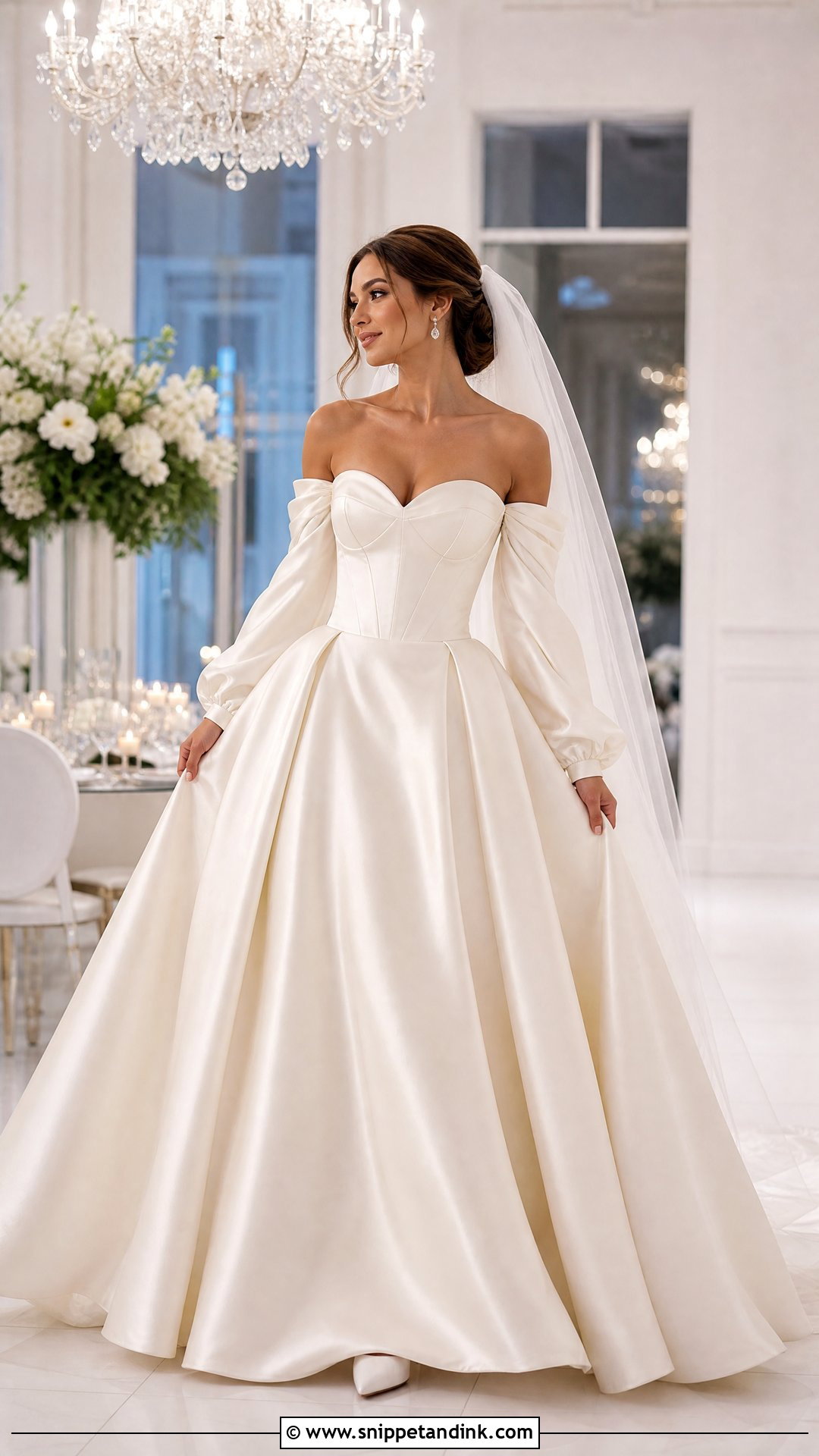 Satin Wedding Gown with Detachable Sleeves - Snippet and Ink - 20 Satin Wedding Gown with Sleeves