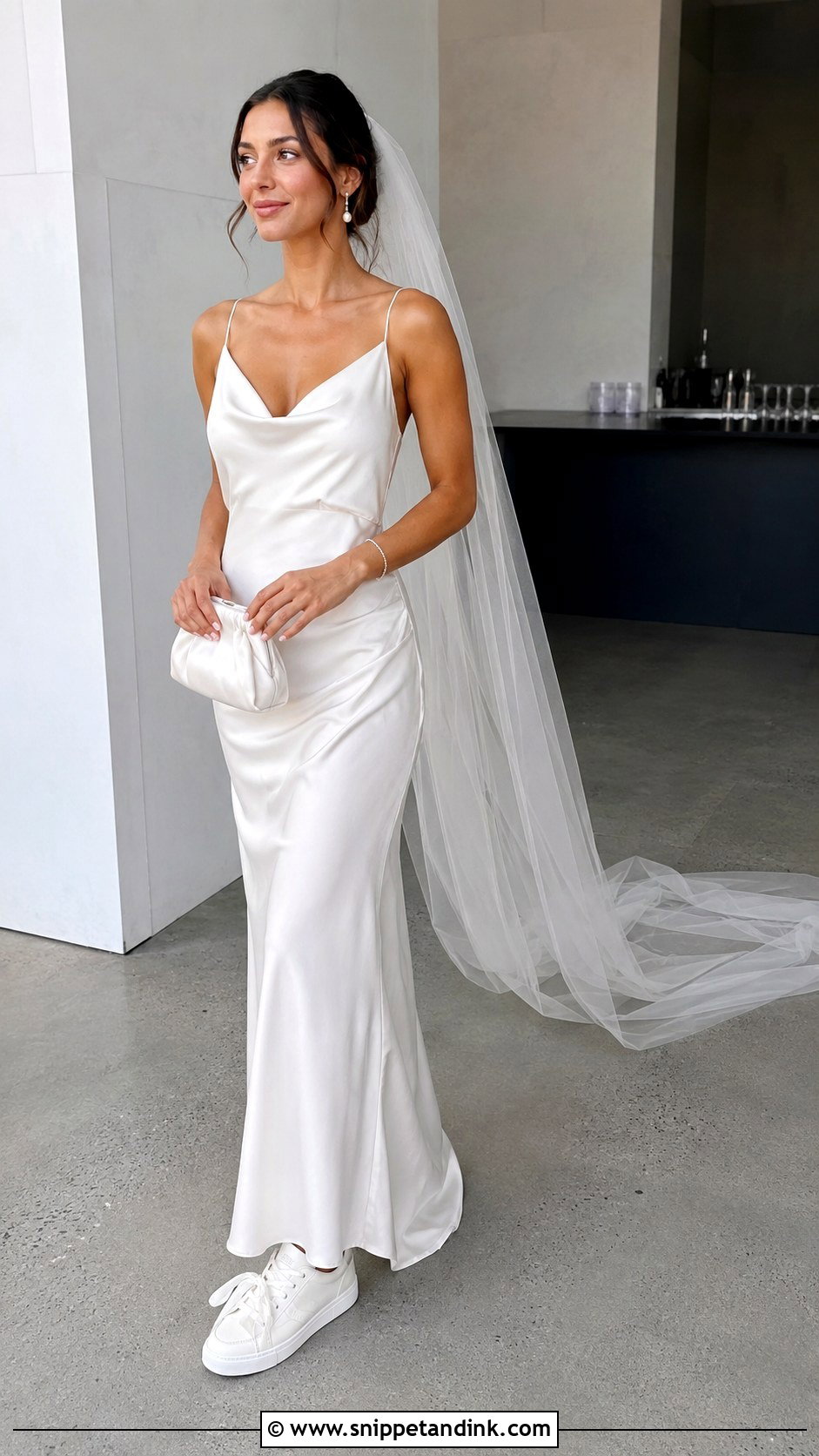 Satin Wedding Trainers With Slip Dress - Snippet and Ink - 20 Wedding Trainers Ideas