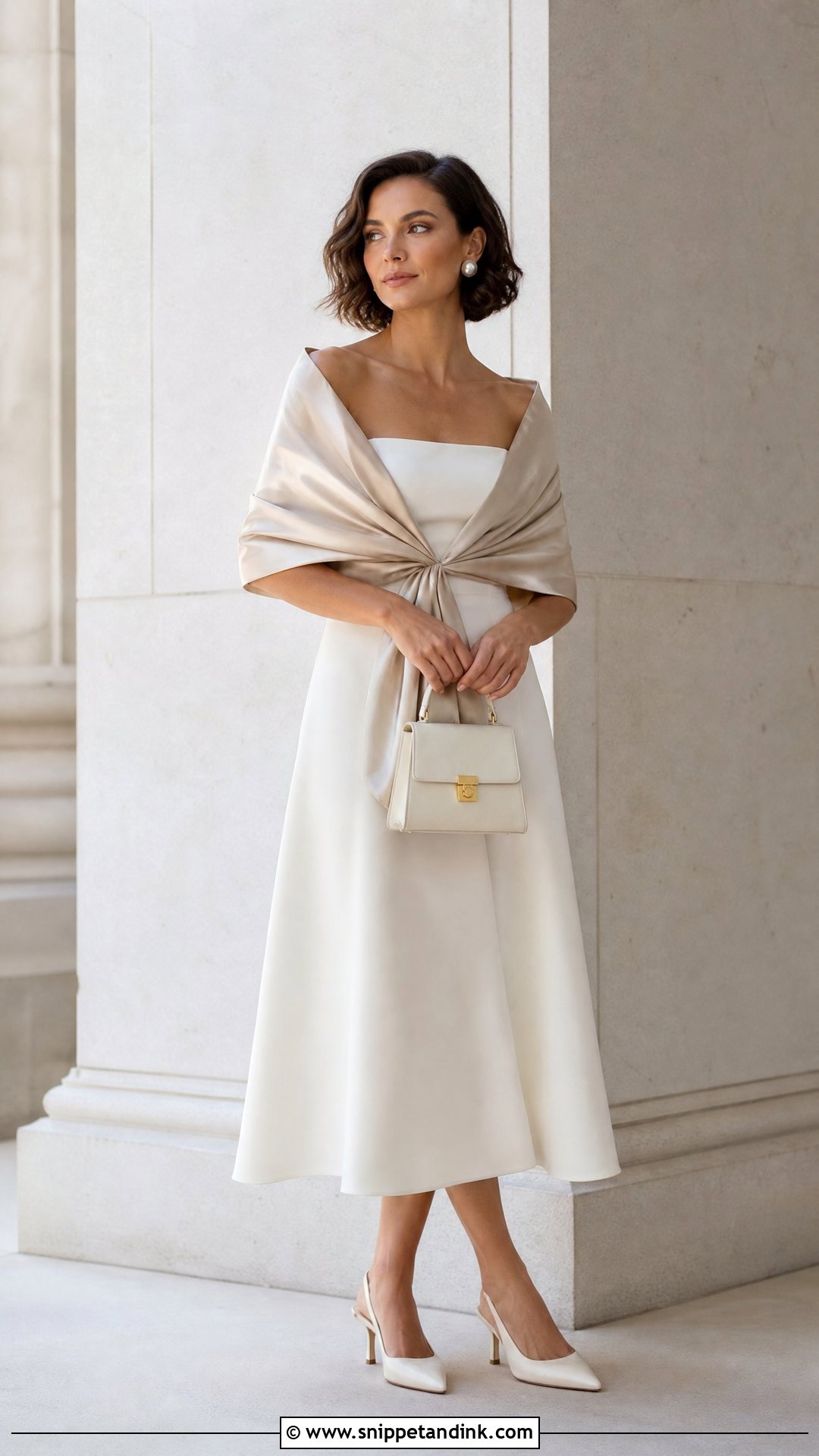 Satin Wedding Wrap With Tea Length Dress - Snippet and Ink - 20 Wedding Wraps Ideas