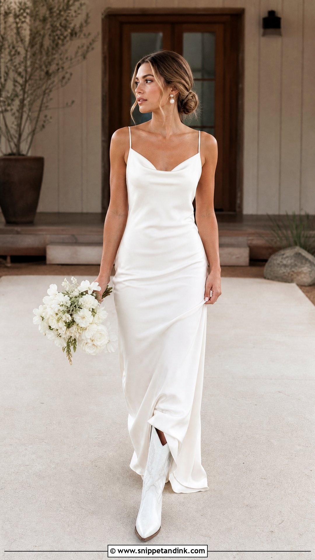 Satin Western Wedding Dress With Pointed Toe Boots - Snippet and Ink - 20 Western Wedding Dresses with Boots
