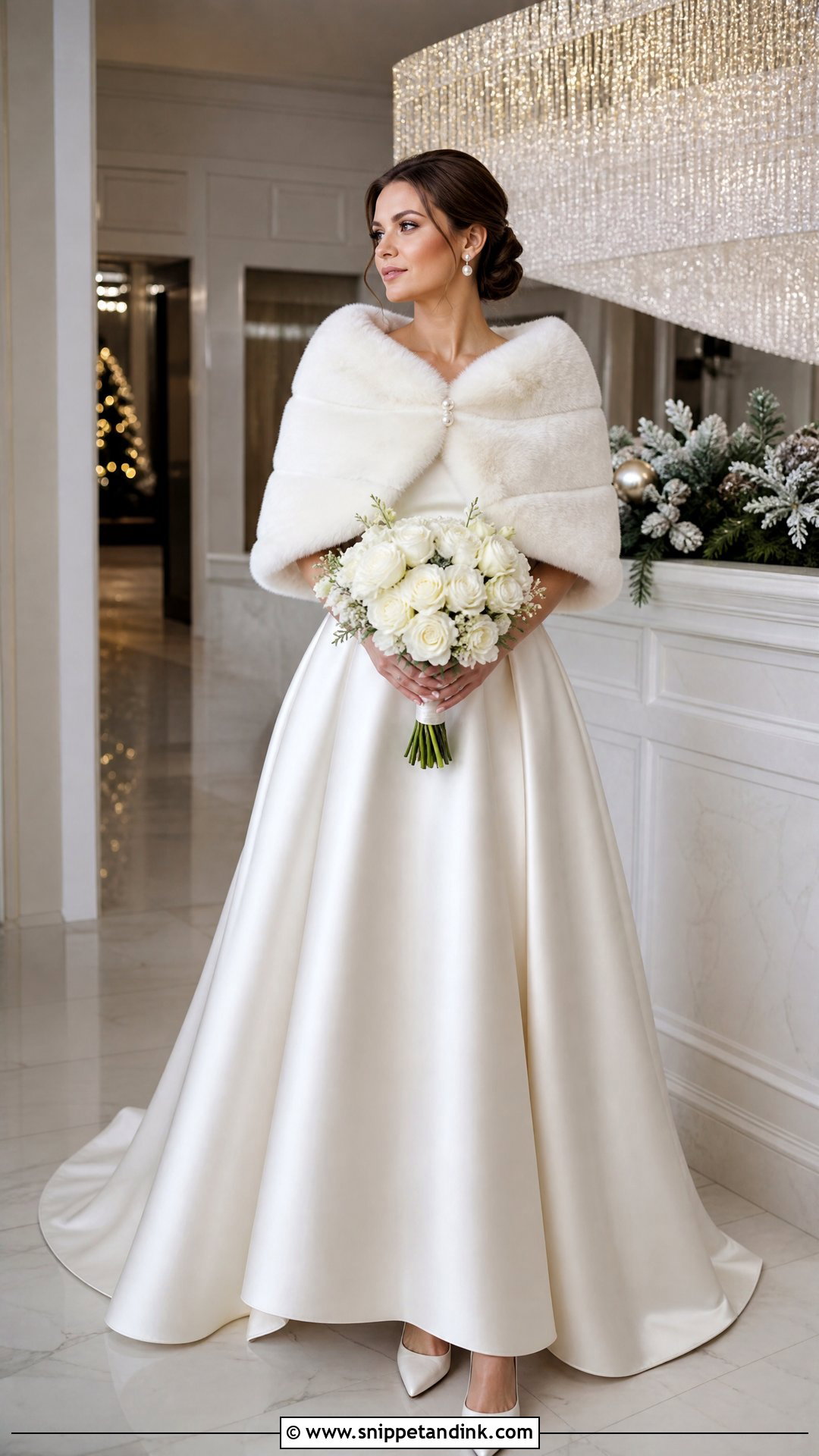 Satin Winter Wedding Dress With Faux Fur Stole - Snippet and Ink - 25 Winter Wedding Dress Fur Ideas