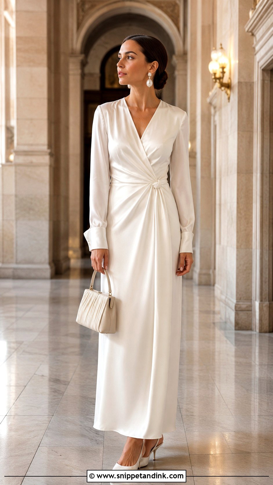 Satin Wrap Long Sleeve Elopement Dress - Snippet and Ink - 20 Long Sleeve Elopement Dress Ideas