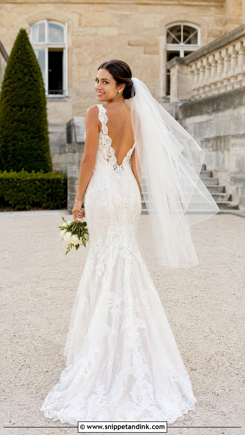 Scalloped Backless Lace Wedding Dress - Snippet and Ink - 20 Backless Lace Wedding Dress Ideas