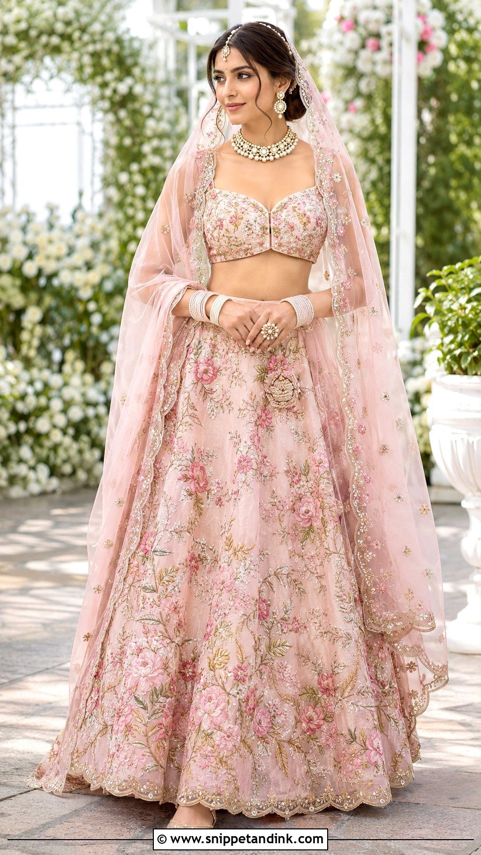 Scalloped Bridal Chunri Dupatta With Pastel Lehenga - Snippet and Ink - 20 Bridal Chunri Dupatta Ideas