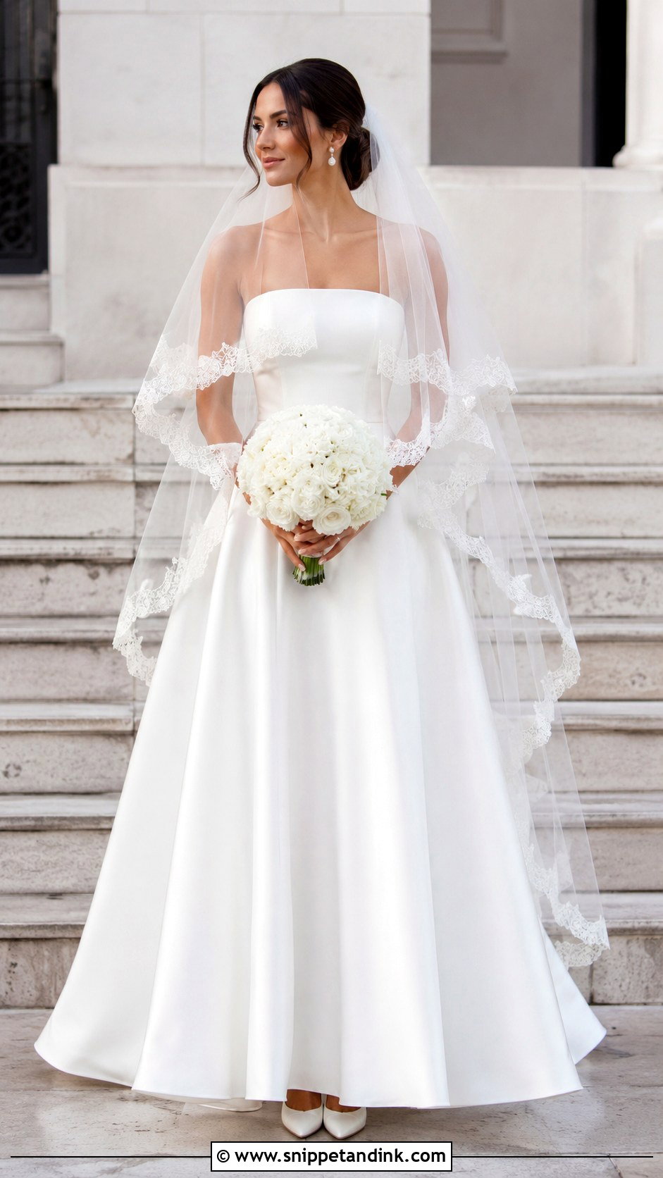 Scalloped Double Veil With Strapless Wedding Dress - Snippet and Ink - 20 Double Veil Ideas