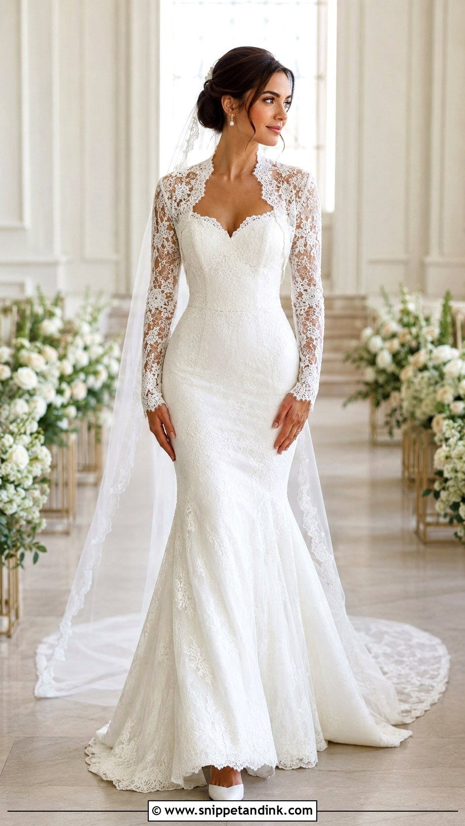 Scalloped Lace Bridal Bolero With Mermaid Dress - Snippet and Ink - 20 Bridal Bolero Jacket Ideas