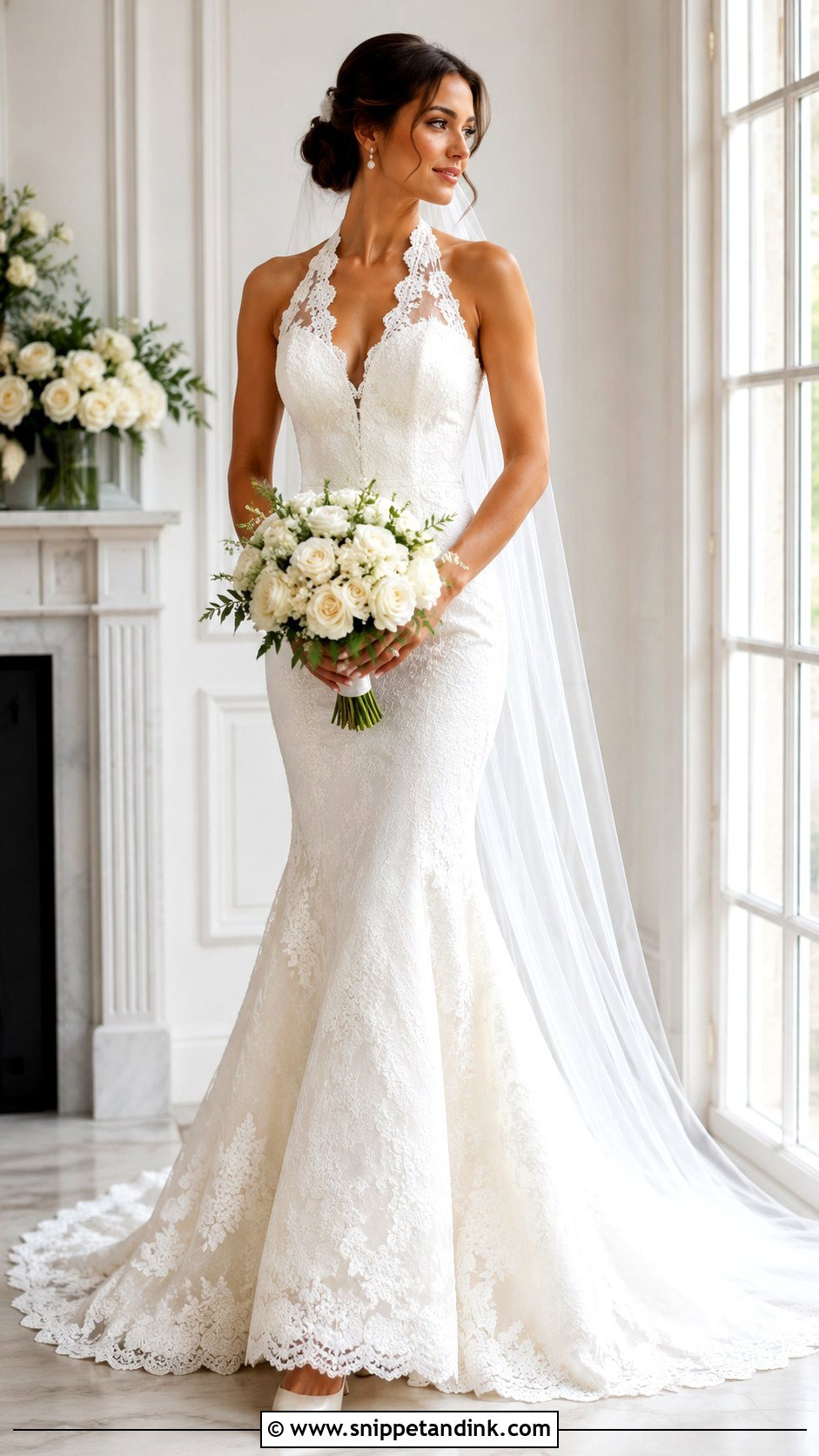 Scalloped Lace Halter Wedding Dress - Snippet and Ink - 20 Halter Neck Lace Wedding Dress Ideas