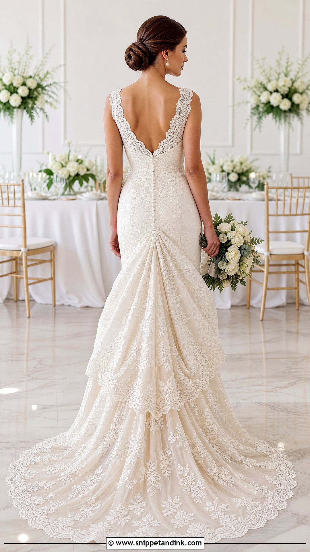 Scalloped Lace Hem Bustle for a Wedding Dress - Snippet and Ink - 20 Wedding Dress Train Bustle Ideas