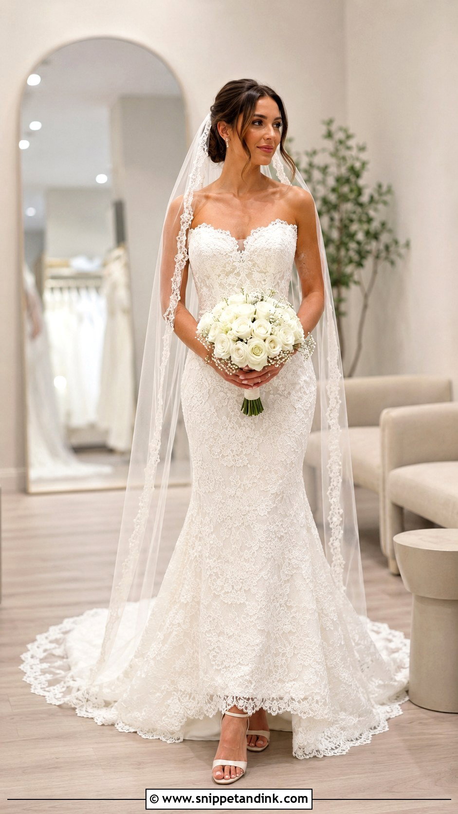Scalloped Lace Strapless Wedding Dress - Snippet and Ink - 20 Fitted Strapless Lace Wedding Dress Ideas