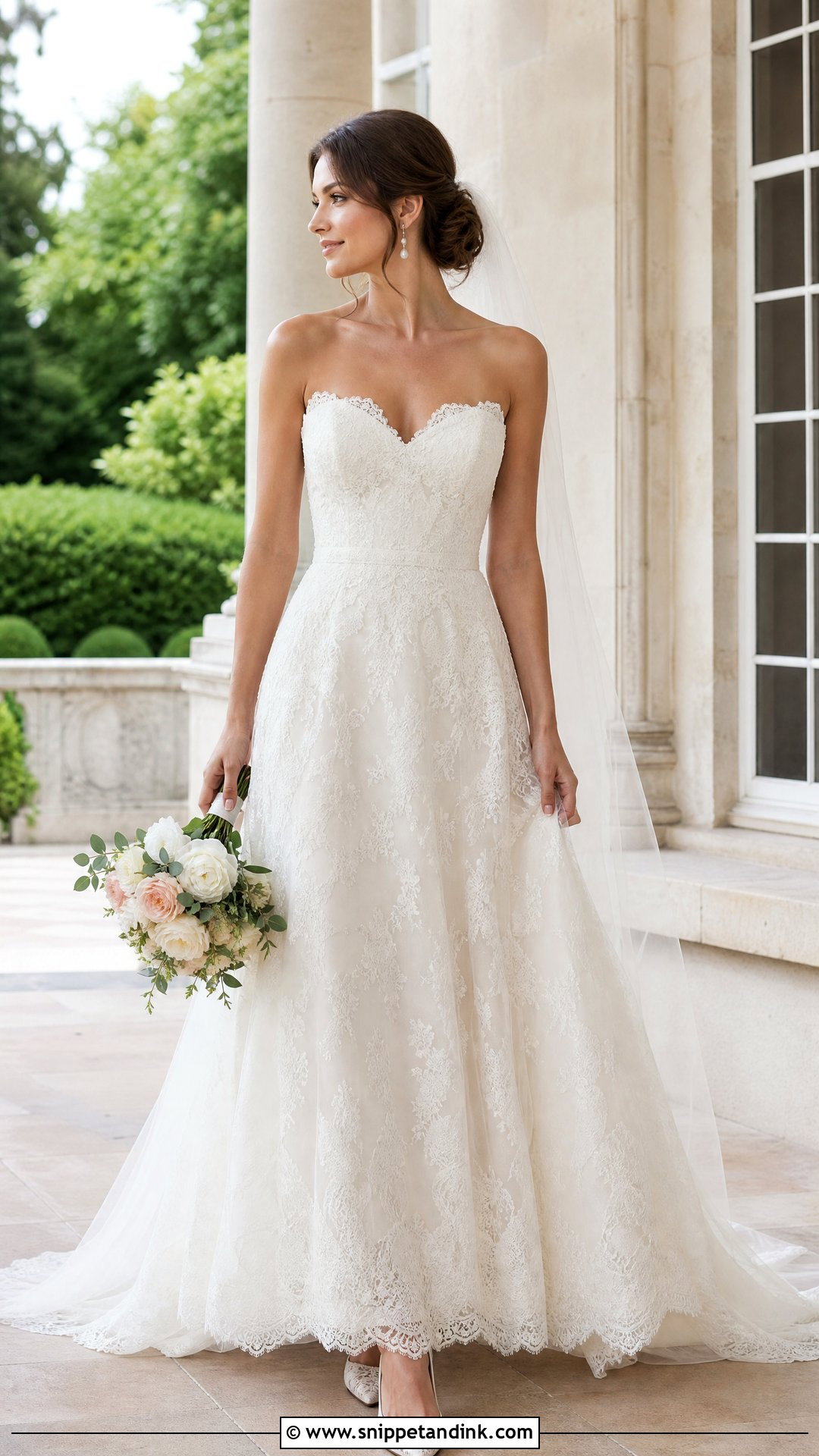 Scalloped Lace Strapless Wedding Gown - Snippet and Ink - 20 Strapless Wedding Gown Ideas