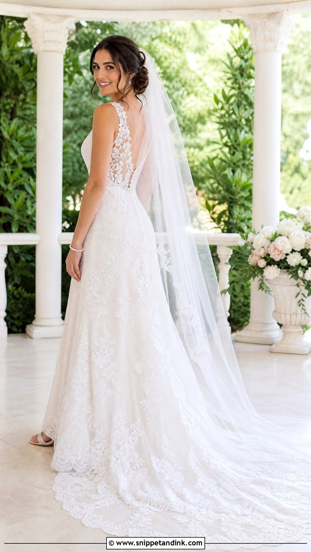 Scalloped Lace Train A Line Wedding Dress - Snippet and Ink - 25 Bridal Train Ideas