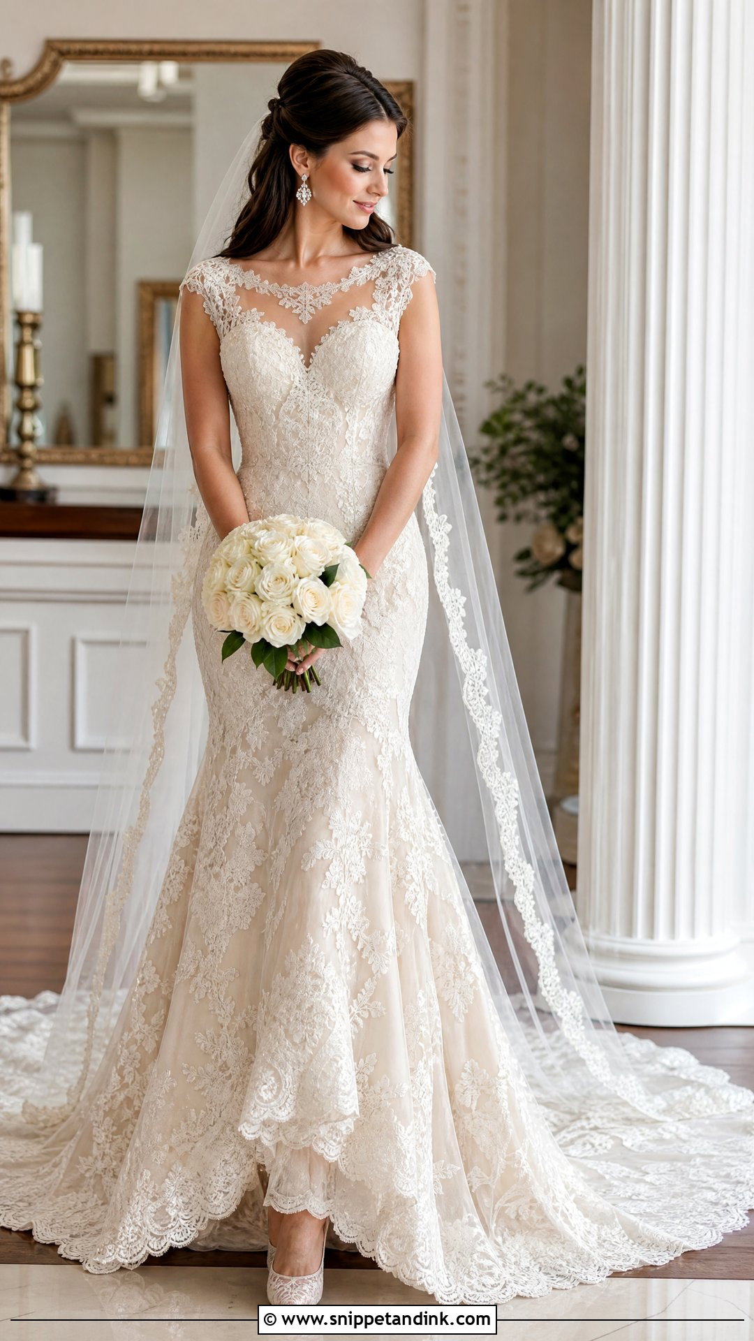 Scalloped Lace Vintage Mermaid Wedding Dress - Snippet and Ink - 20 Vintage Mermaid Wedding Dress Ideas