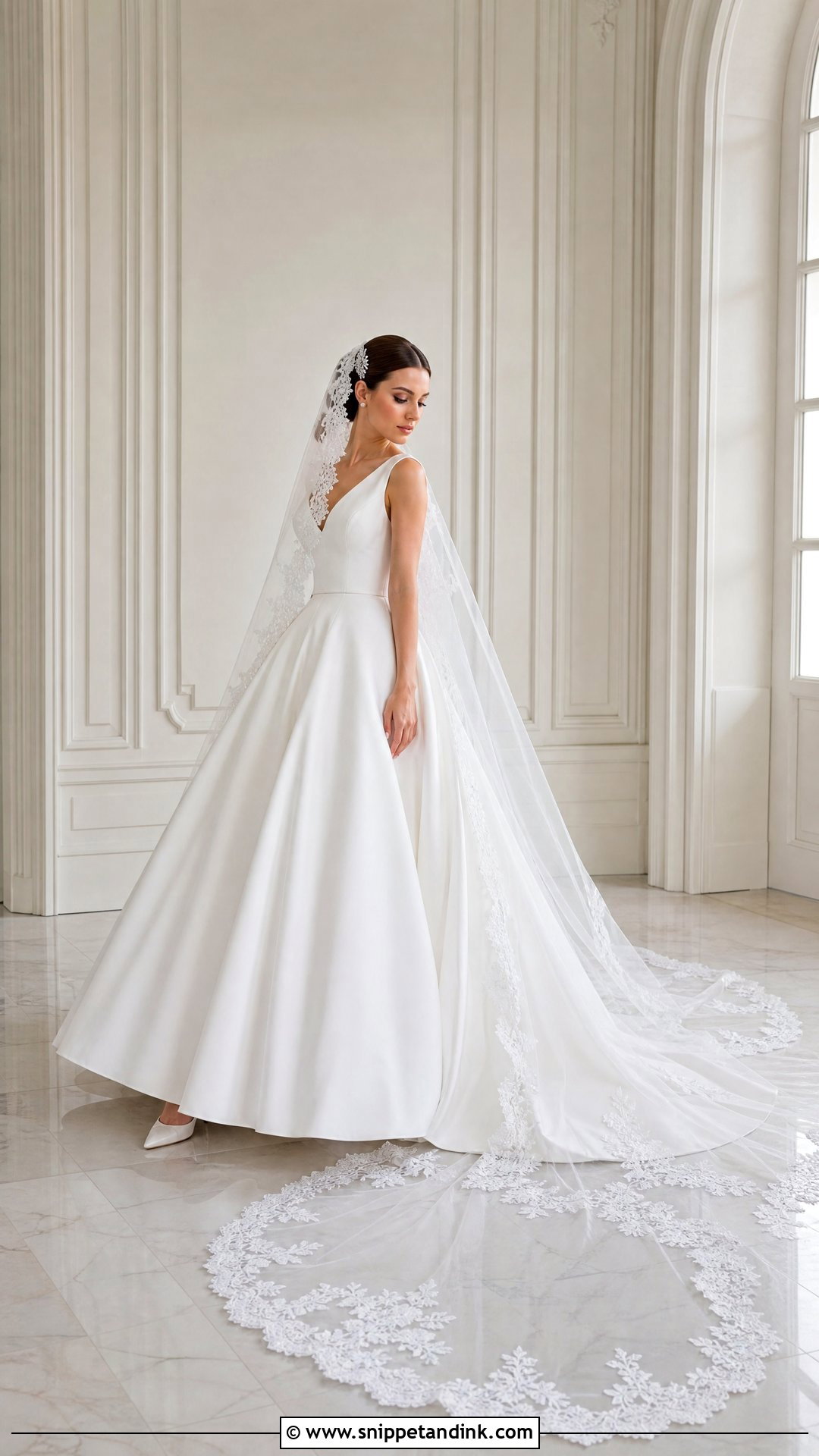 Scalloped Mantilla Cathedral Veil With Princess Gown - Snippet and Ink - 20 Mantilla Cathedral Veil Ideas