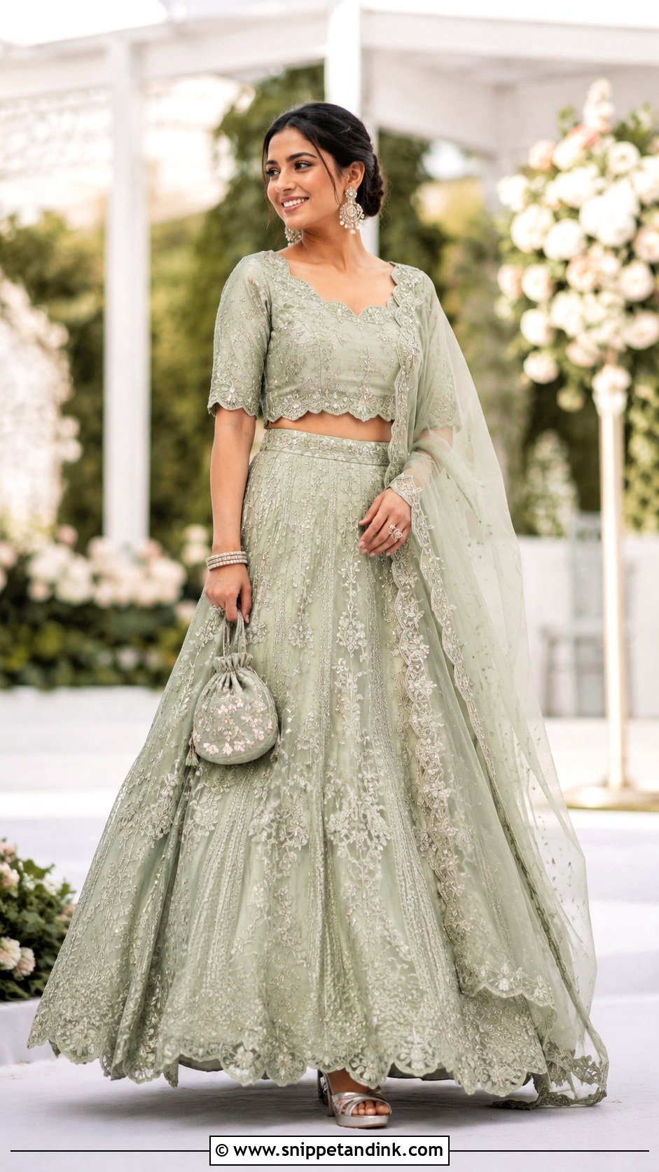 Scalloped Neck Bridal Blouse With Embroidered Lehenga - Snippet and Ink - 20 Bridal Simple Blouse Designs