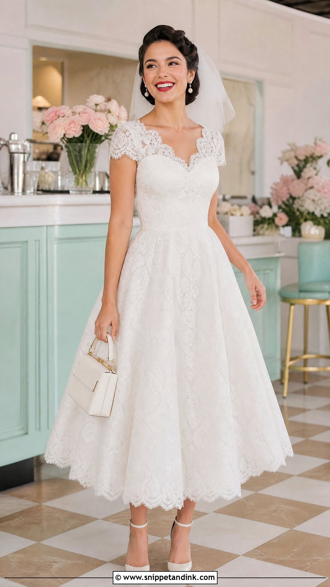 Scalloped Neck Tea Length Wedding Dress - Snippet and Ink - 20 Neck Wedding Dress Ideas