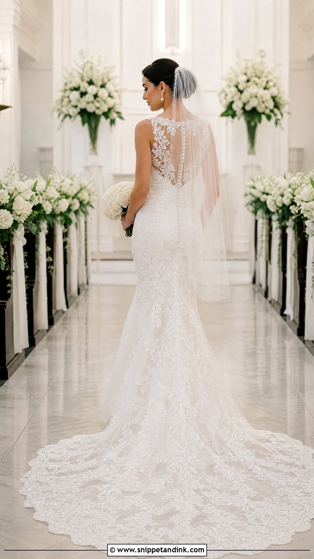 Scalloped Train Lace Mermaid Wedding Dress - Snippet and Ink - 20 Lace Mermaid Wedding Dresses