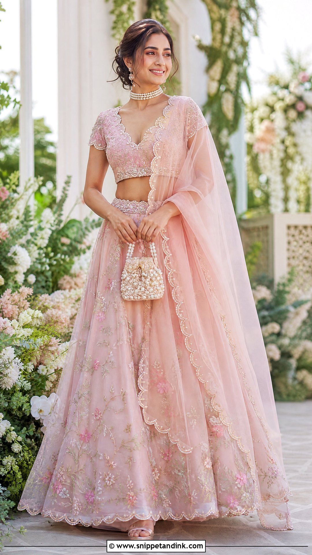 Scalloped V Neck Bridal Blouse With Lehenga - Snippet and Ink - 20 V Neck Bridal Blouse Ideas