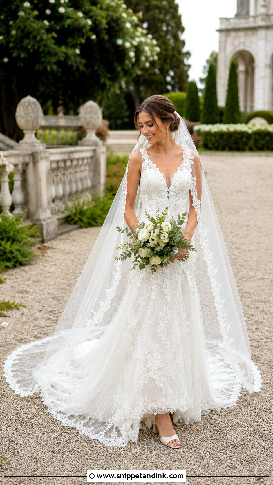 Scalloped Veil With Lace A Line Dress - Snippet and Ink - 20 Long Veils