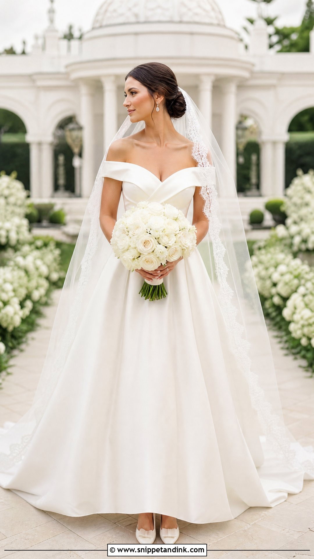 Scalloped Veil With Off Shoulder Wedding Dress - Snippet and Ink - 20 Veiled Bride Ideas