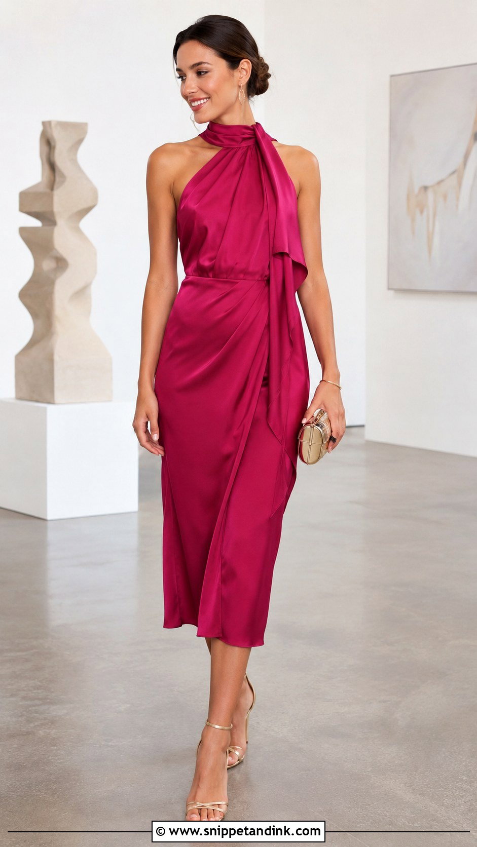 Scarf Neck Dress Wedding Attendee Outfit - Snippet and Ink - 25 Wedding Attendee Outfit Ideas