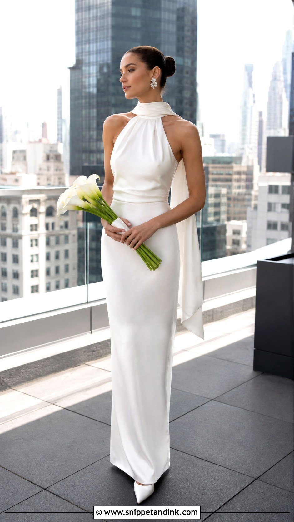 Scarf Neck Liquid Satin Wedding Dress - Snippet and Ink - 20 Liquid Satin Wedding Dress Ideas