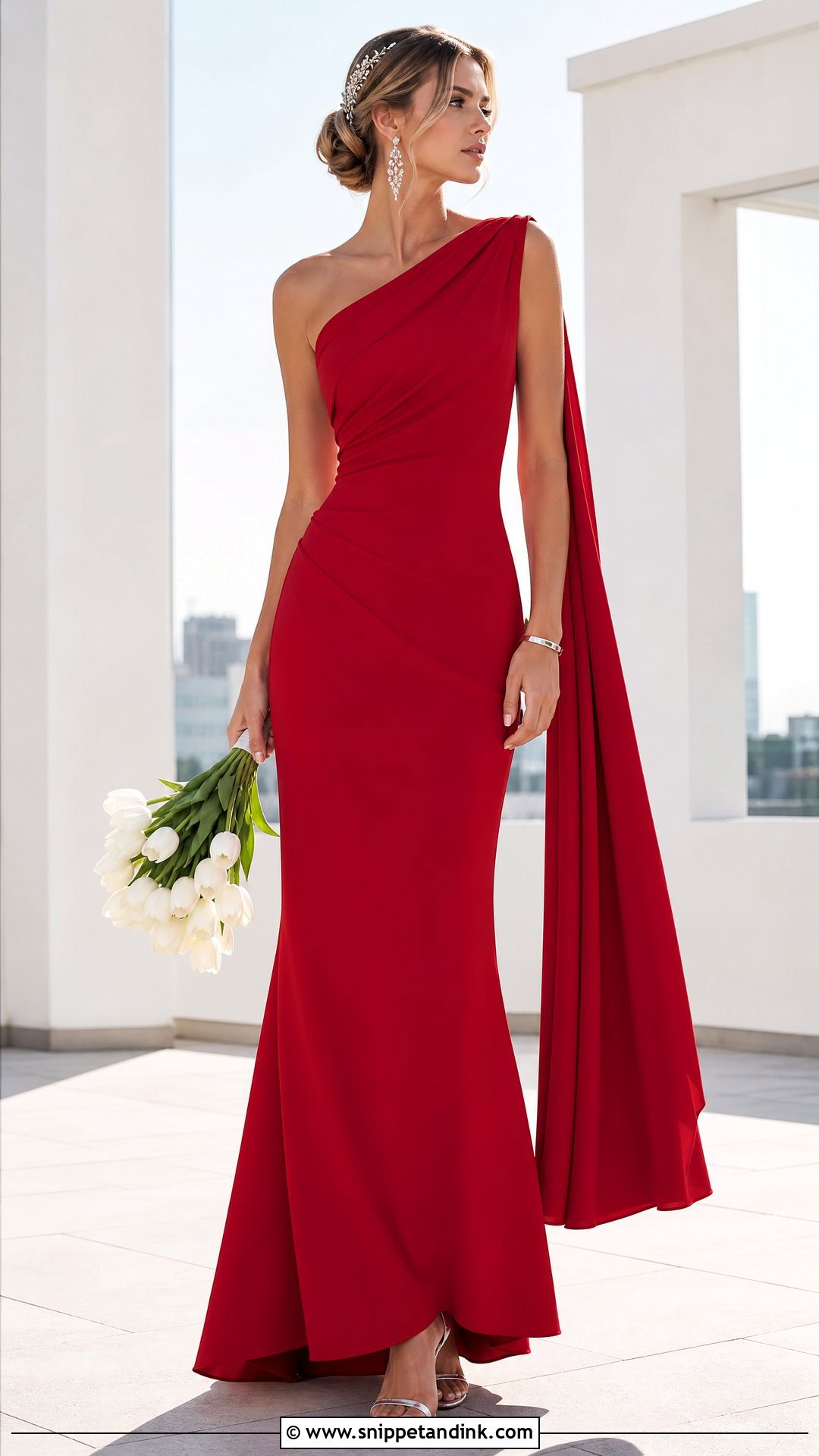 Scarlet One Shoulder Bridal Gown - Snippet and Ink - 20 Red Bridal Dress Gowns