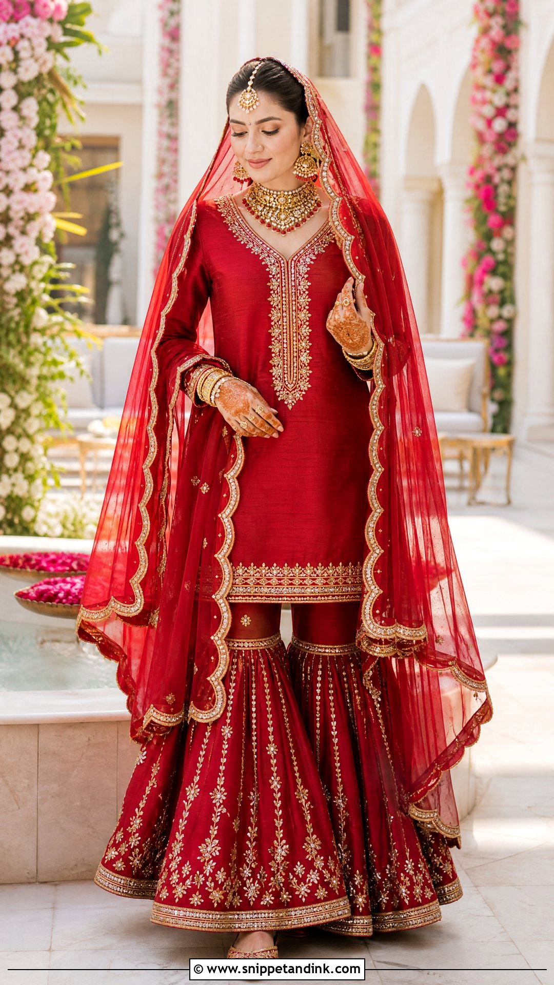 Scarlet Red Bridal Gharara With Gota Patti - Snippet and Ink - 20 Red Bridal Gharara Ideas