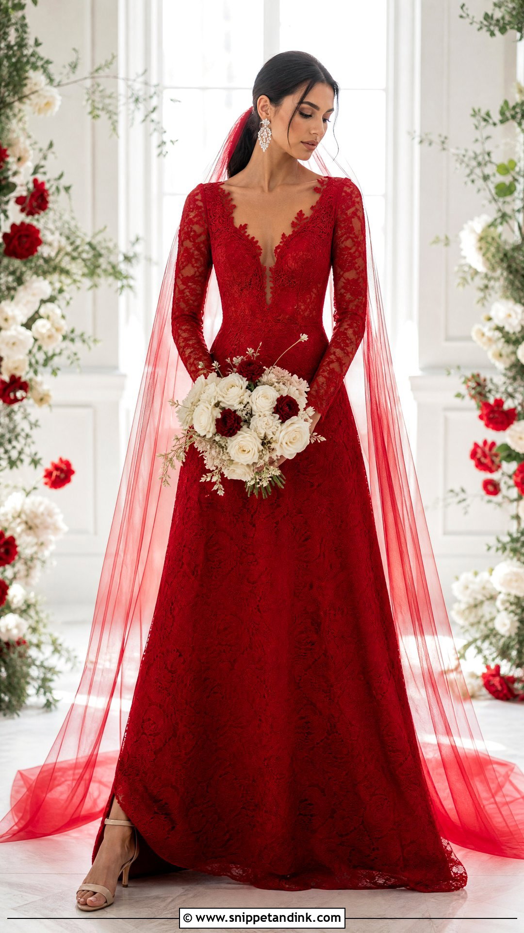 Scarlet Red Lace Wedding Dress - Snippet and Ink - 20 Red Lace Wedding Dress Ideas
