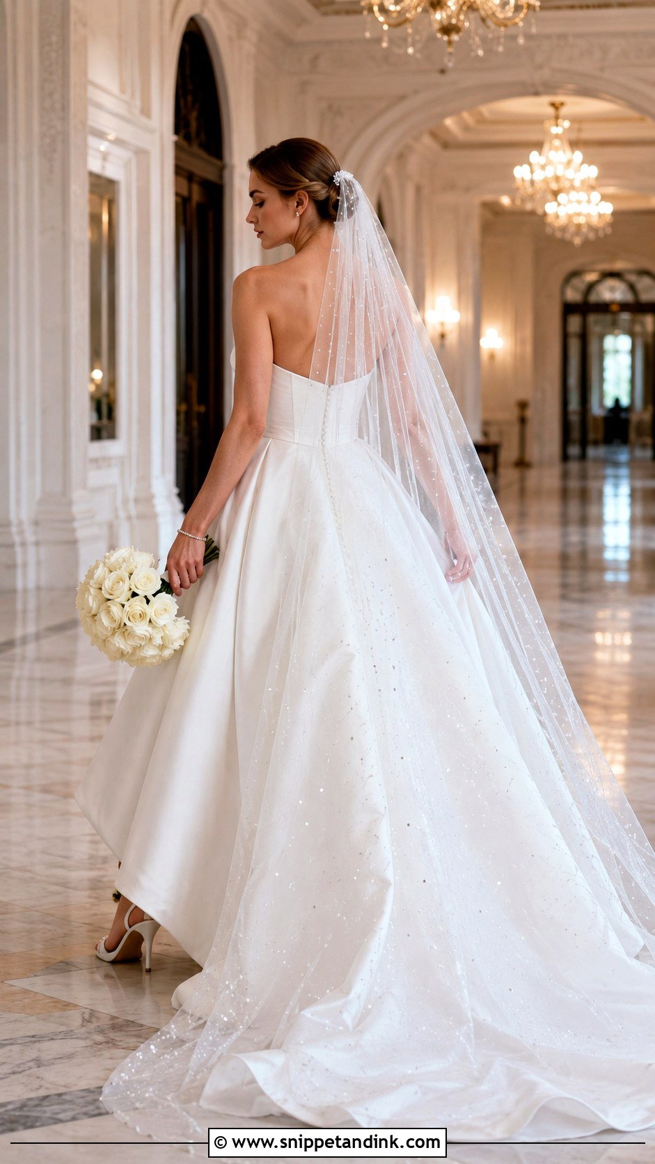Scattered Crystal Veil With Strapless Ball Gown - Snippet and Ink - 20 Beaded Veils