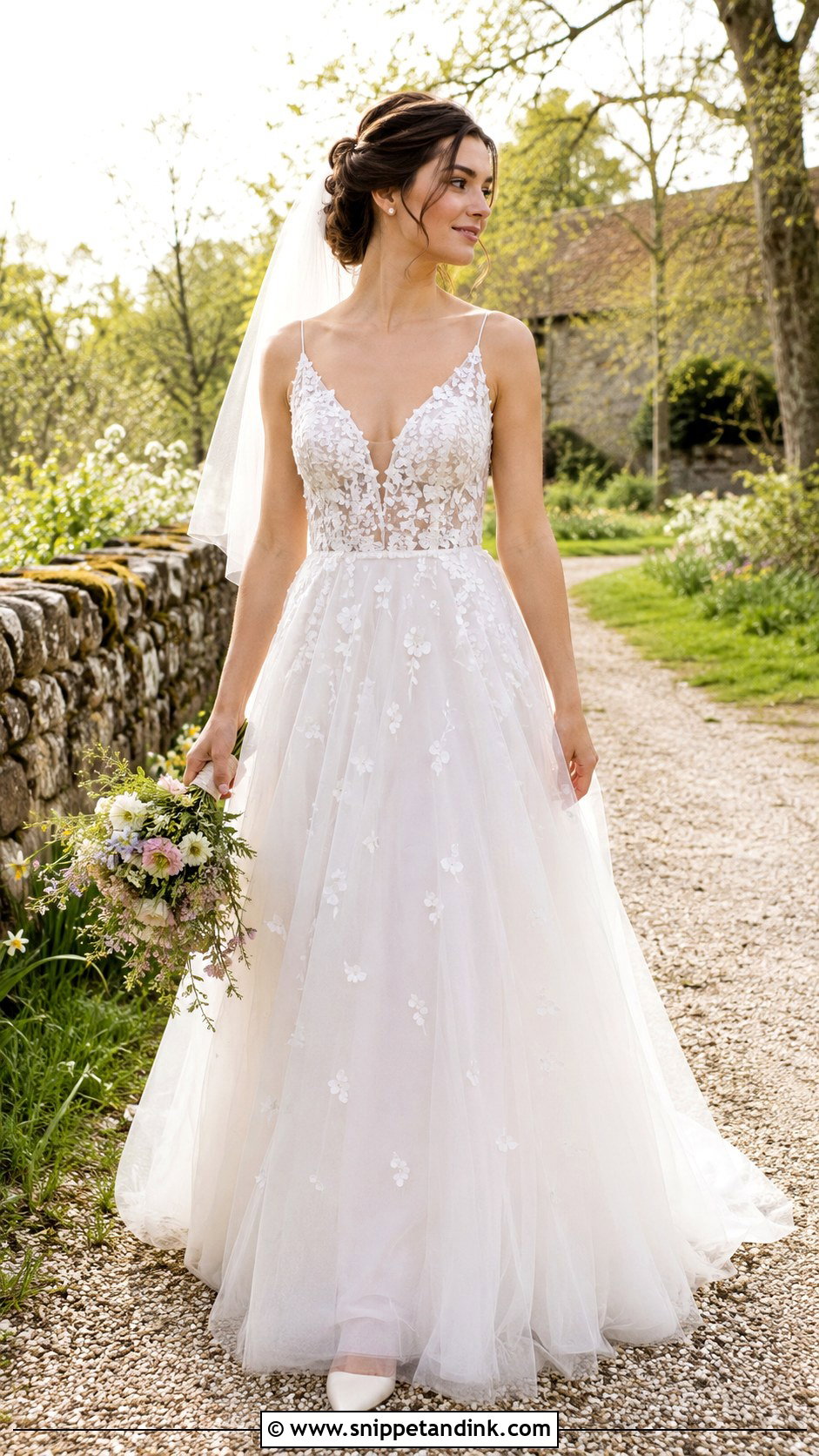 Scattered Floral Applique Wedding Dress - Snippet and Ink - 20 Floral Applique Wedding Dress Ideas