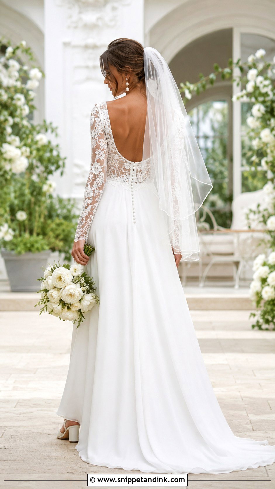 Scoop Back Long Sleeve Wedding Dress - Snippet and Ink - 20 Long Sleeve Low Back Wedding Dress Ideas