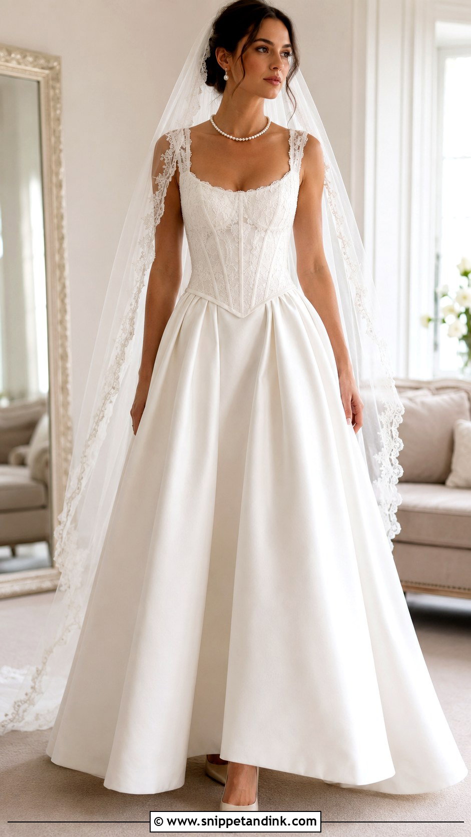 Scoop Neck Basque Waist Lace Wedding Dress - Snippet and Ink - 20 Basque Waist Lace Wedding Dress Ideas