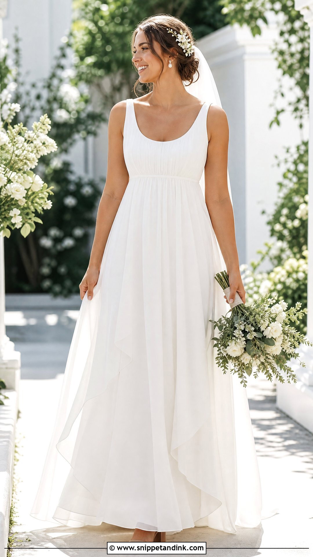 Scoop Neck Chiffon Wedding Dress for Broad Shoulders - Snippet and Ink - 20 Wedding Dresses for Broad Shoulders