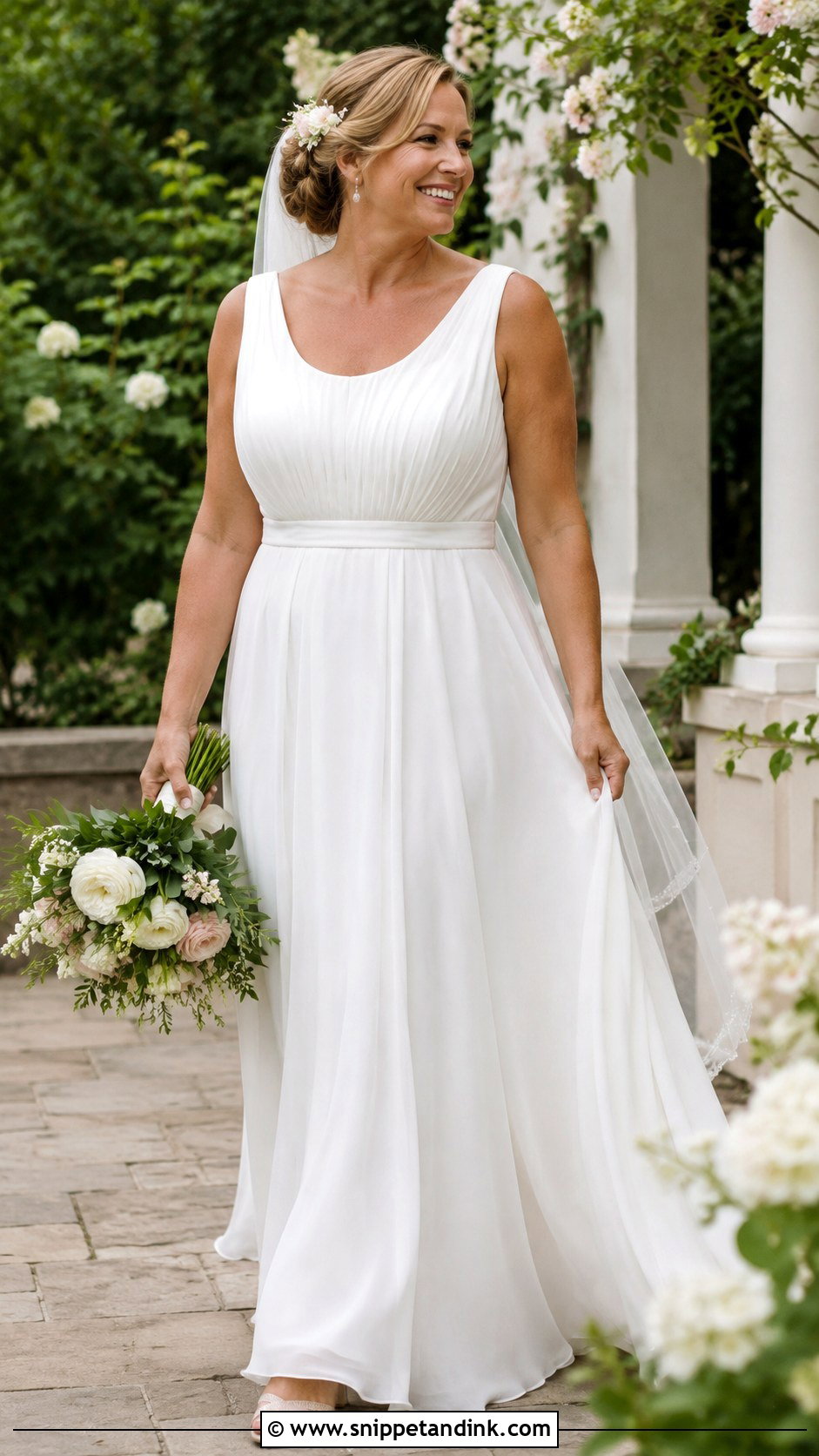 Scoop Neck Chiffon Wedding Dress - Snippet and Ink - 20 Broad Shoulder Wedding Dress Ideas