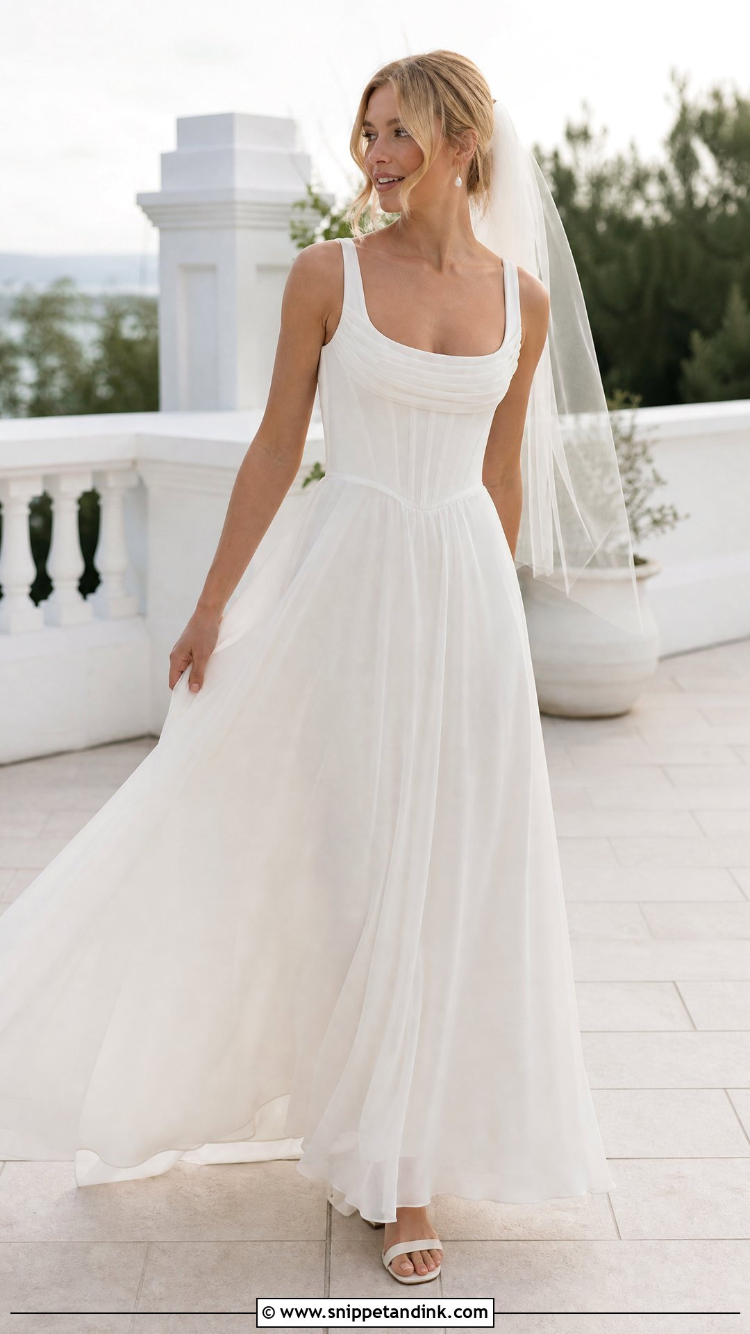 Scoop Neck Corset Chiffon Wedding Dress - Snippet and Ink - 25 Corset Top Wedding Dresses