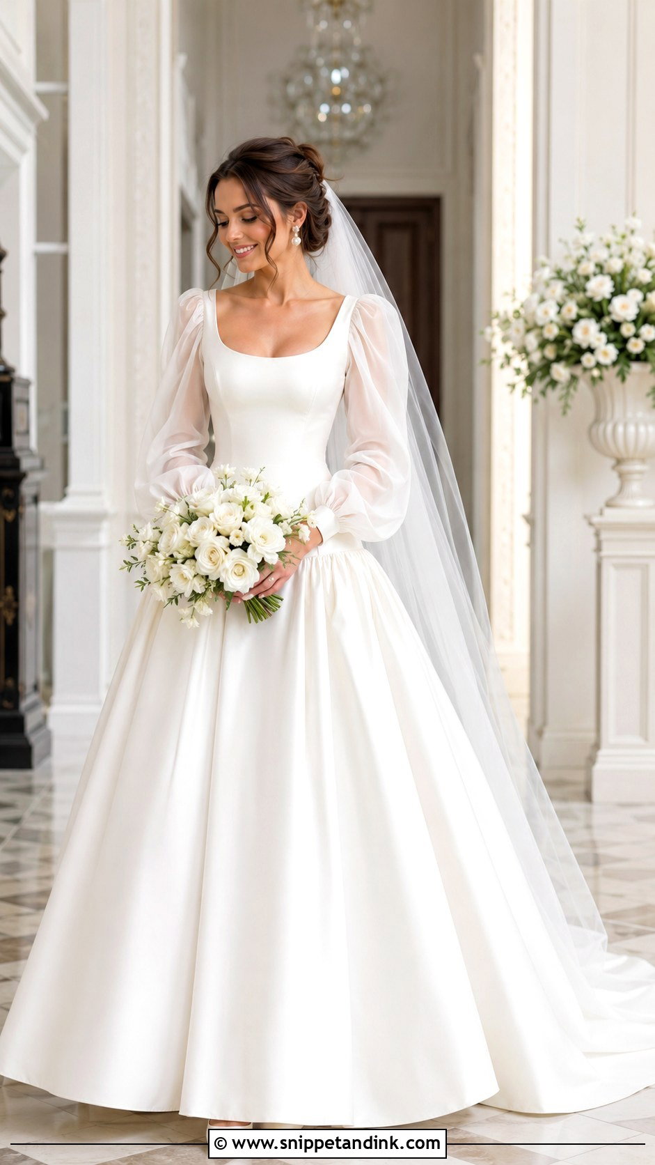 Scoop Neck Drop Waist Wedding Dress With Puff Sleeves - Snippet and Ink - 20 Drop Waist Wedding Dress with Sleeves