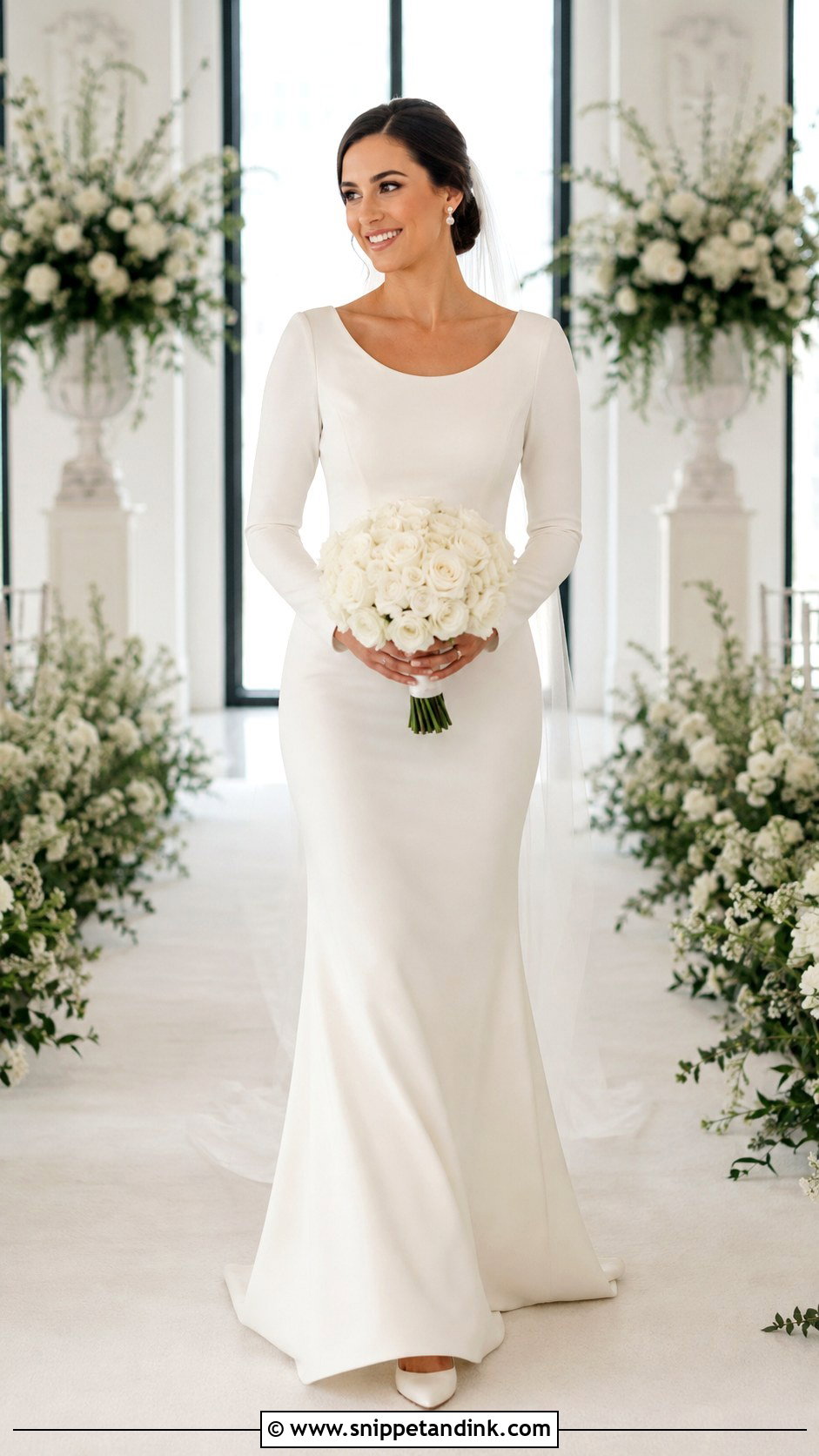 Scoop Neck Fit And Flare Long Sleeve Wedding Dress - Snippet and Ink - 20 Long Sleeve Minimalist Wedding Dress Ideas